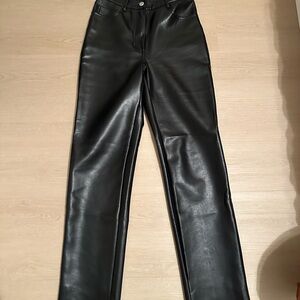 Aritzia Wilfred Black Straight Leg Faux Leather Pants